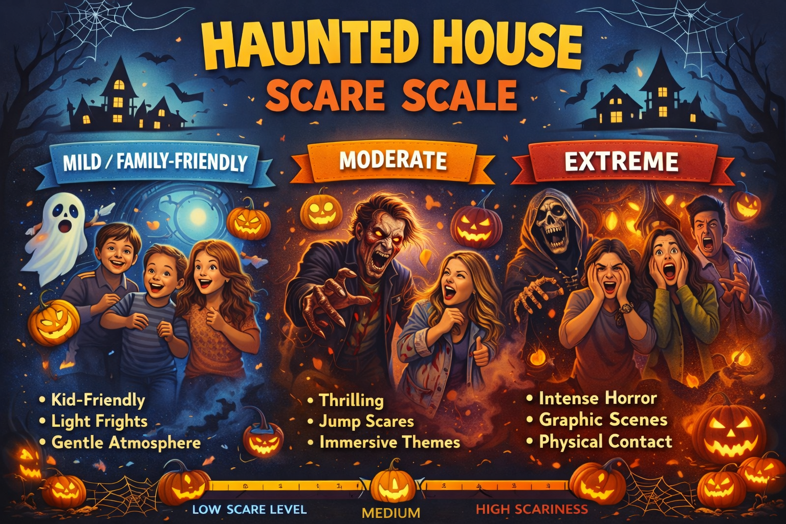 Use this scare scale to identify how scary haunted houses are