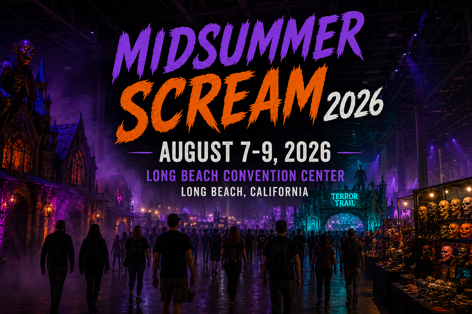 Midsummer Scream 2026 runs Aug 7-9 at the Long Beach Convention Center.