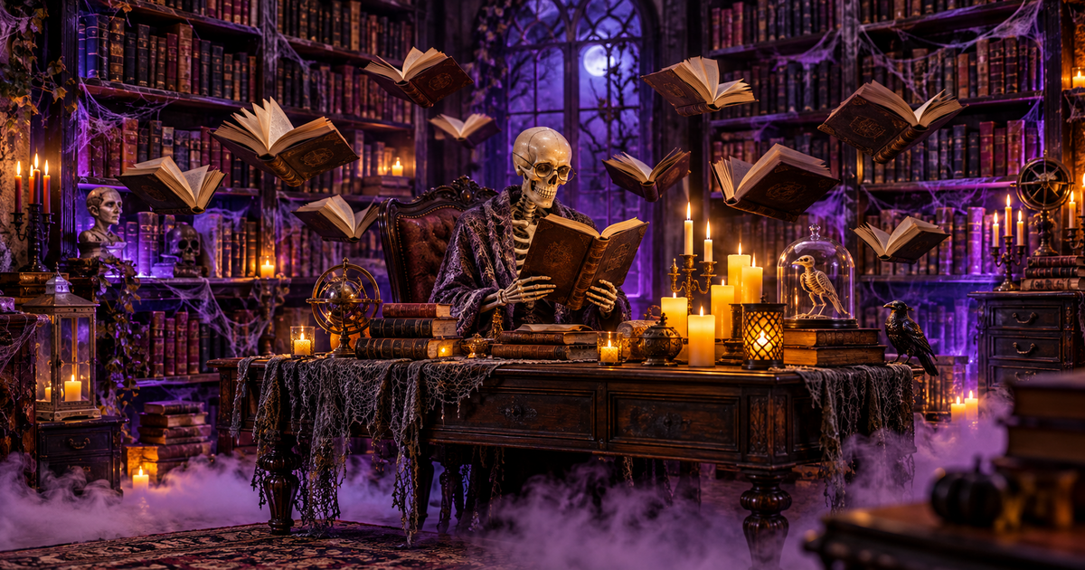 How to Build a Haunted Library for Halloween: Floating Books, Flickering Candles, and a Skeleton Librarian
